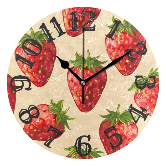 Lots Of Strawberries Wall Clock 10 inch Non-Ticking Easy to Read Decorative Clocks for Home Bedroom Living Room