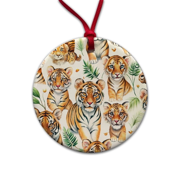 Lots Of Sweet Bengal Tigers Christmas Tree Holiday Round Ceramic Ornament