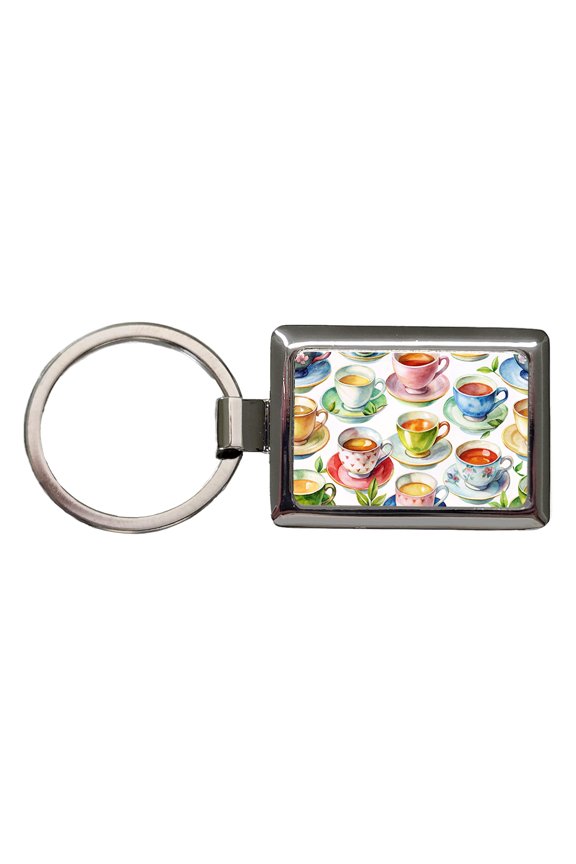 Lots Of Tea Cups Metal Rectangle Keychain