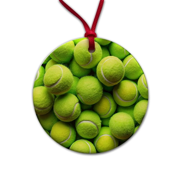 Lots Of Tennis Balls Christmas Tree Holiday Round Ceramic Ornament
