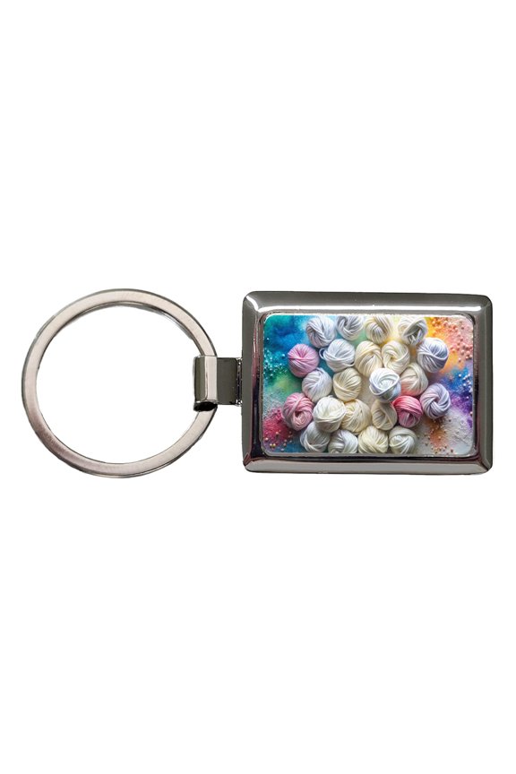 Lots Of Yarn Knitting Crochet Metal Rectangle Keychain