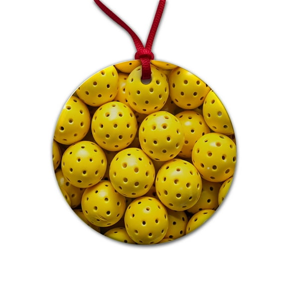Lots Of Yellow Pickleball Balls Christmas Tree Holiday Round Ceramic Ornament