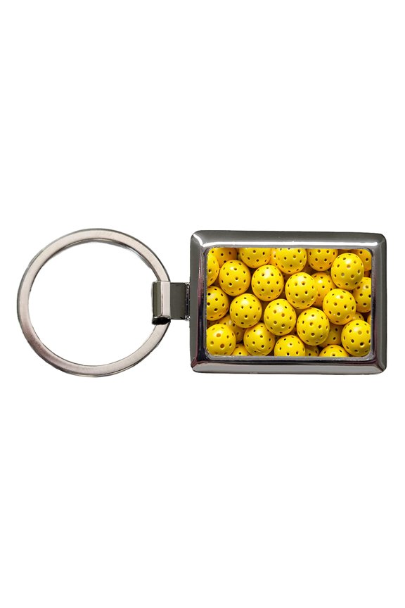 Lots Of Yellow Pickleball Balls Metal Rectangle Keychain
