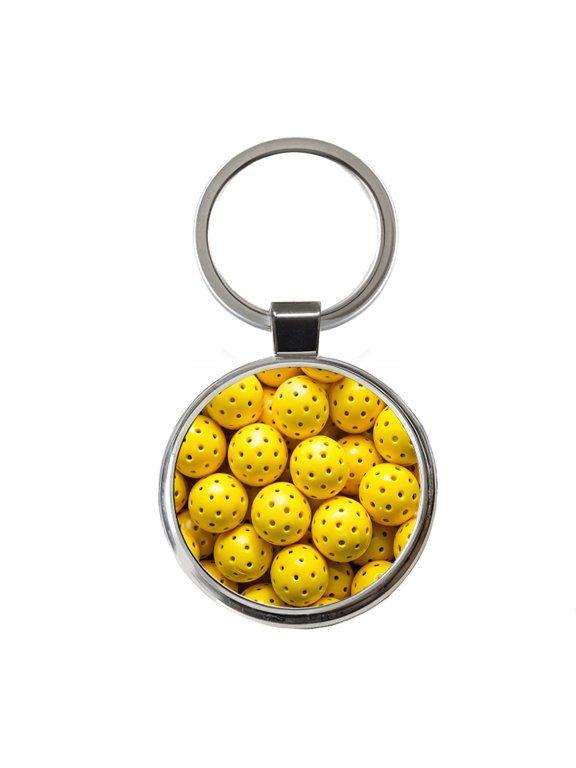 Lots Of Yellow Pickleball Balls Metal Round Keychain