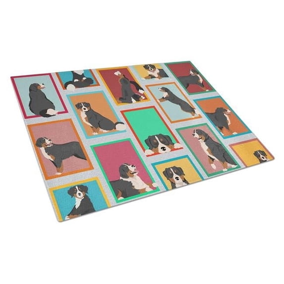 Lots of Bernese Mountain Dog Glass Cutting Board Large 12 in x 15 in