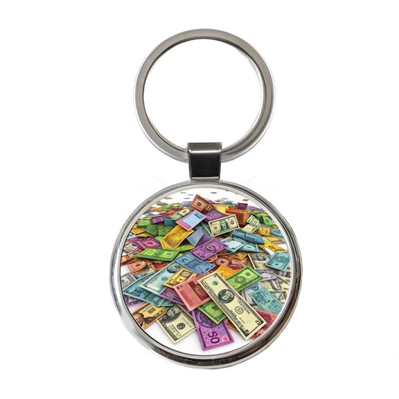 Lots of Colorful Money Monetary Bills Metal Round Keychain