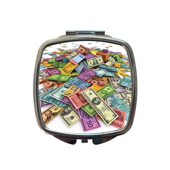 Lots of Colorful Money Monetary Bills Travel Makeup Handbag Purse Small Pocket Compact Mirror