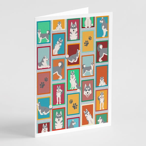 Lots of Grey Siberian Husky Greeting Cards and Envelopes Pack of 8 7 in x 5 in
