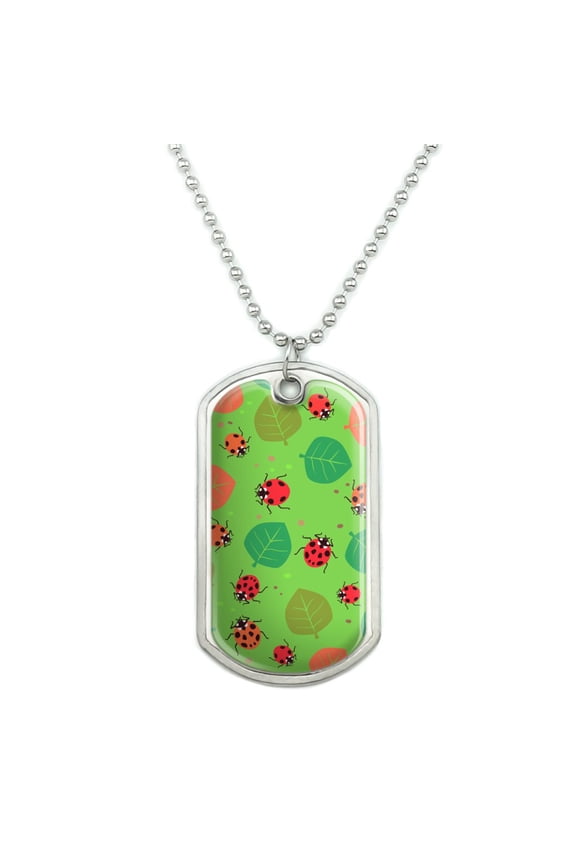 Lots of Ladybugs and Leaves Pattern Military Dog Tag Pendant Necklace with Chain