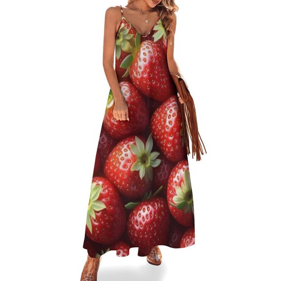 Lots of Little Strawberries Sleeveless Dress Loose Women's Dress Dresses Luxury Evening Dresses