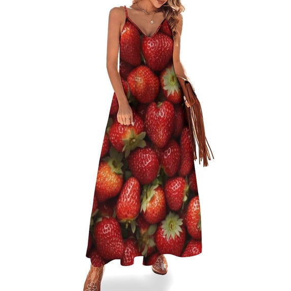 Lots of Little Strawberries Sleeveless Dress Loose Women's Dress Dresses Luxury Evening Dresses