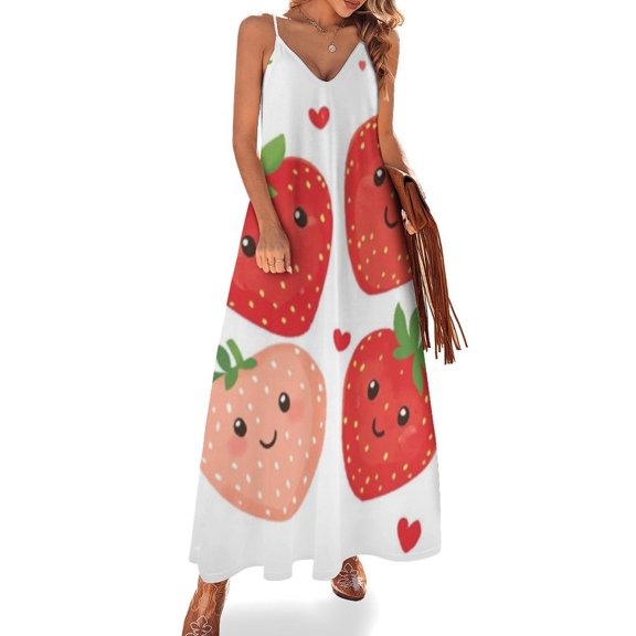 Lots of Little Strawberries Sleeveless Dress Women's Evening Dress Womans Clothing
