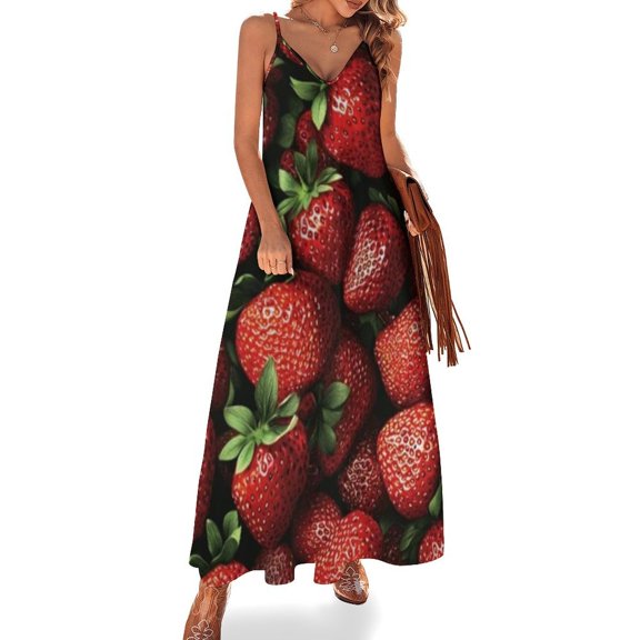 Lots of Little Strawberries Sleeveless Dress Women's Evening Dress Womans Clothing