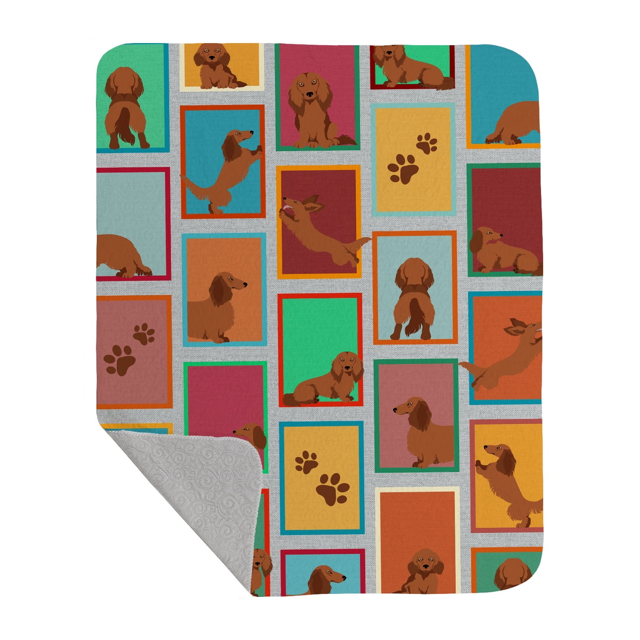 Lots of Longhaired Red Dachshund Quilted Blanket 50x60 50 in x 60 in