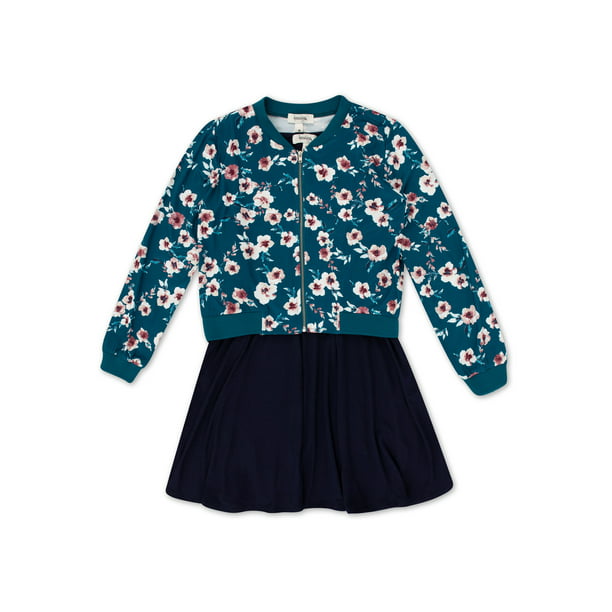 Lots of Love By Speechless Girls Floral Bomber Jacket Dress Set, Sizes ...