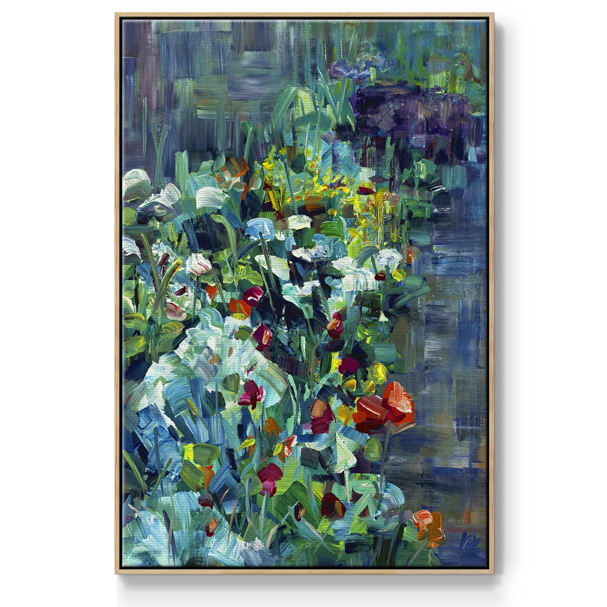 Lots of Love in the Garden Framed Premium Gallery Wrapped Canvas - Ready to Hang - 27 x 41 - Natural Wood Floating Frame