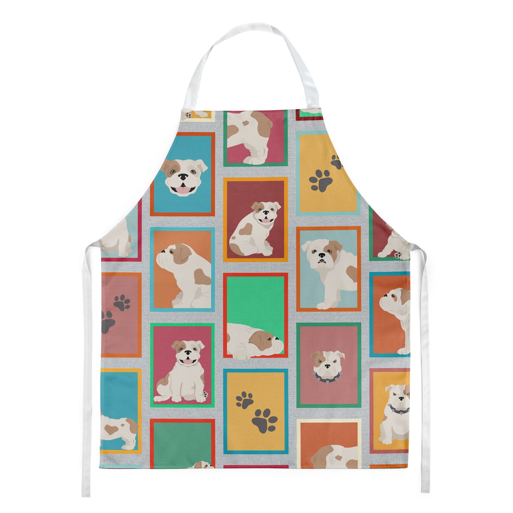 Lots of Piebald English Bulldog Apron 27 in x 30 in