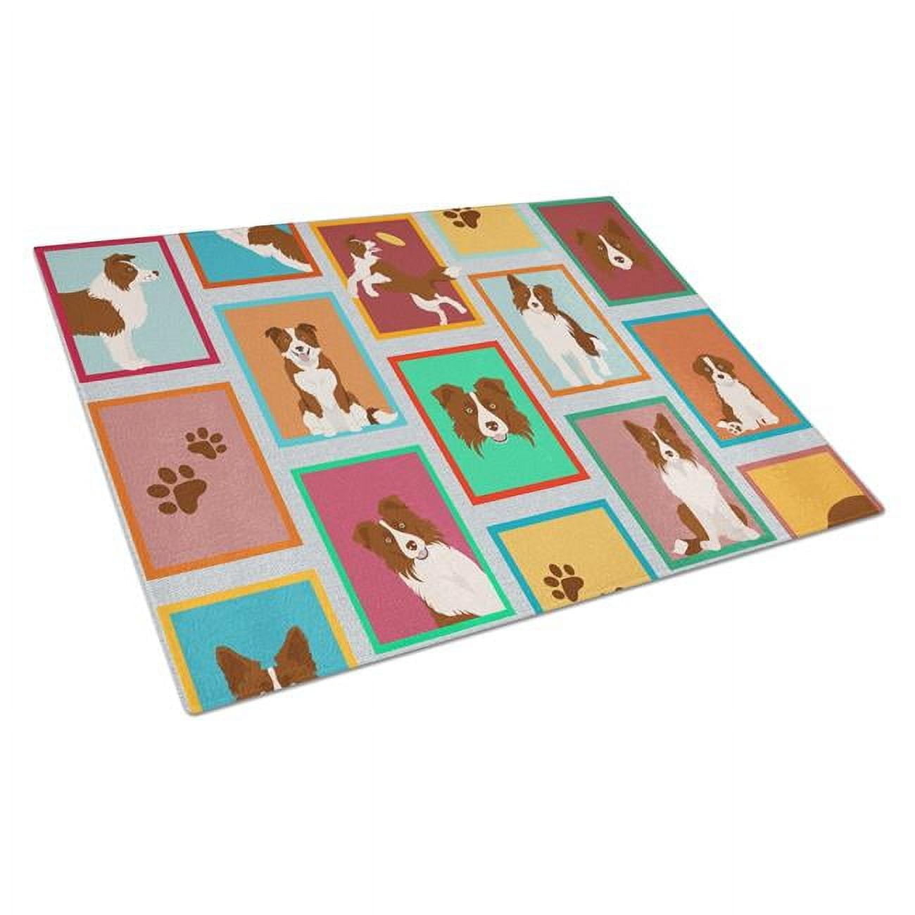 Lots of Red Border Collie Glass Cutting Board Large 12 in x 15 in