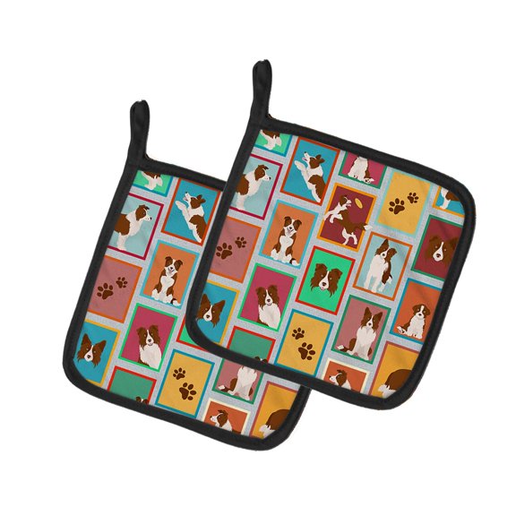 Lots of Red Border Collie Pair of Pot Holders 7.5 in x 7.5 in