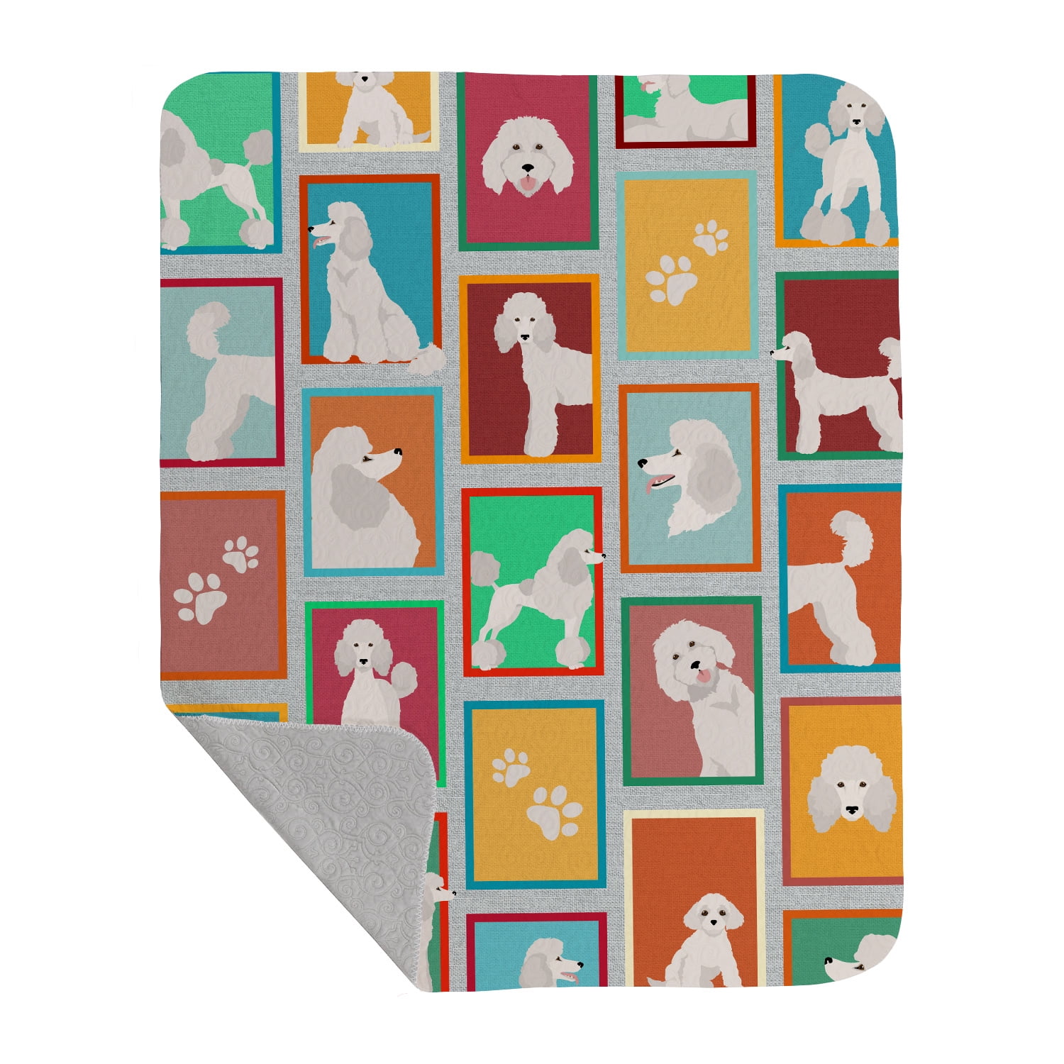 Lots of White Standard Poodle Quilted Blanket 50x60 50 in x 60 in