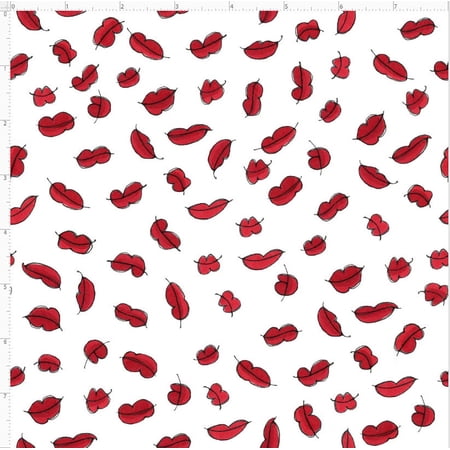 Lotsa Lips White Fabric Yard