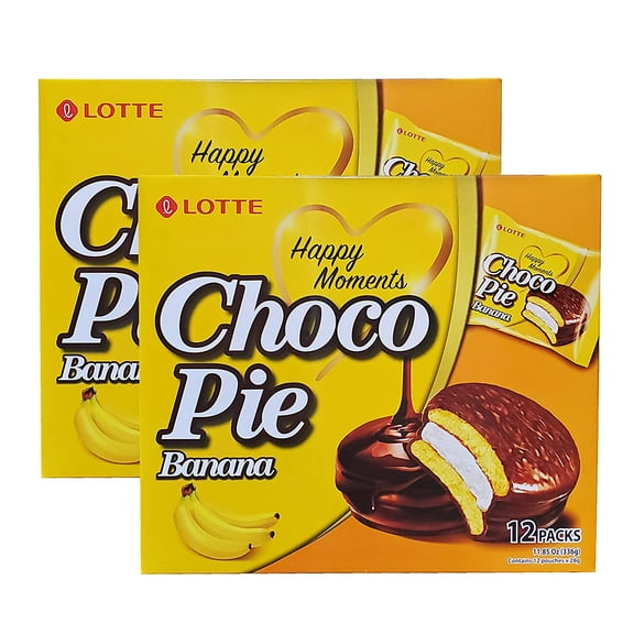 Lotte Choco Banana Pie Snack, 12 Individually Wrapped (2 Pack, Total Of 22.9Oz)