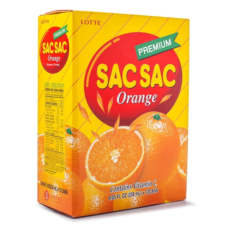 Lotte Sac Sac Fruit Juice Mandarin Orange, 8.05oz x 12cans