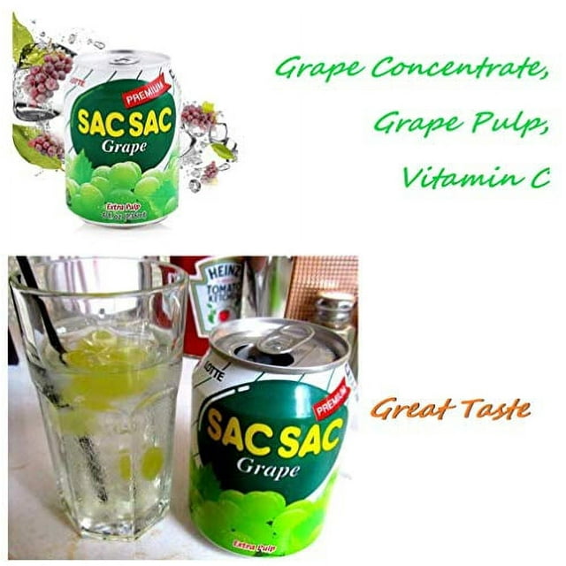 Lotte, Sac Sac Juice, Grape With Extra Pulp, 8 oz