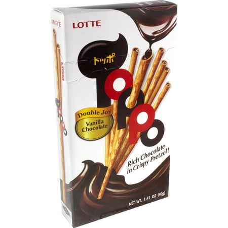 Lotte Toppo Vanilla Chocolate Pretzel Snacks, 1.41 oz Each, Pack of 20
