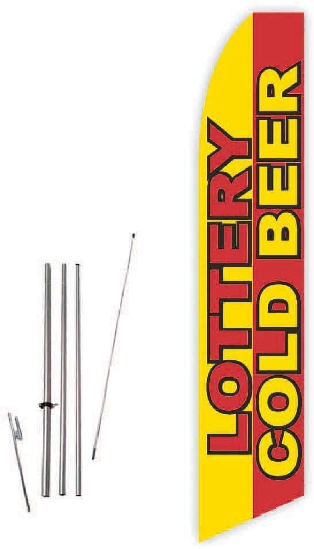 Lottery Cold Beer Yellow/Red Super Novo Feather Flag - Complete with 15ft Pole Set and Ground Spike
