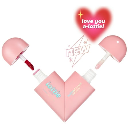 Lottie London Twisted Heart Love Glaze, Deep Rose Lip Tint & Clear Lip Gloss Duo