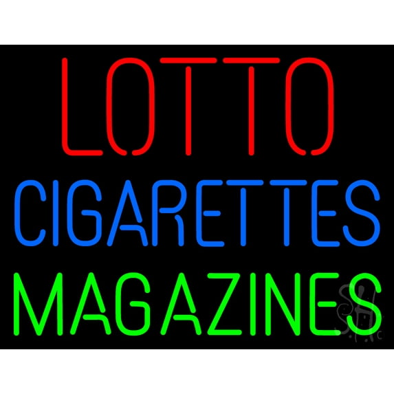 Lotto Cigarettes Magazines LED Neon Sign 15 x 19 - inches, Black Square Cut Acrylic Backing, with Dimmer - Bright and Premium built indoor LED Neon Sign for Defence Force.