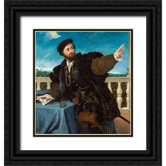 Lotto, Lorenzo 26x28 Black Ornate Wood Framed with Double Matting Museum Art Print Titled - Portrait of a Man, possibly Girolamo Rosati
