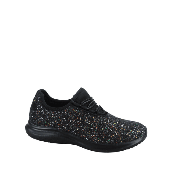 Lotus-08 Women's Fashion Sparkle Glitter Comfort Light Weight Slip On Flat Sneaker Shoes ( Black Multi, 5.5 )