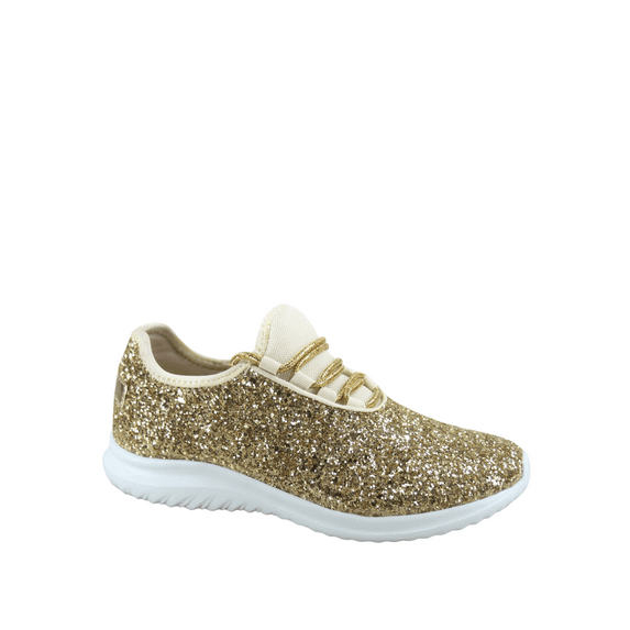 Lotus-08 Women's Fashion Sparkle Glitter Comfort Light Weight Slip On Flat Sneaker Shoes ( Gold, 6)