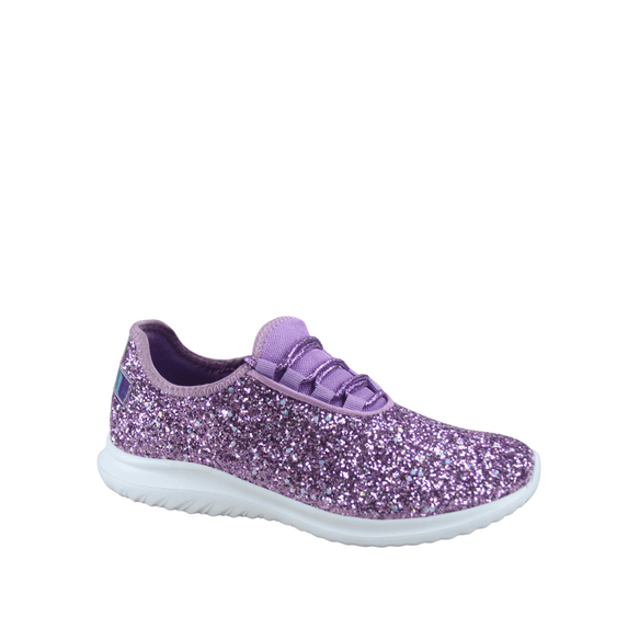 Lotus-08 Women's Fashion Sparkle Glitter Comfort Light Weight Slip On Flat Sneaker Shoes ( Purple, 5.5)