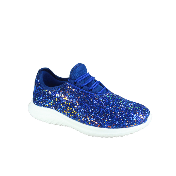 Lotus-08 Women's Fashion Sparkle Glitter Comfort Light Weight Slip On Flat Sneaker Shoes ( Royal Blue, 9)