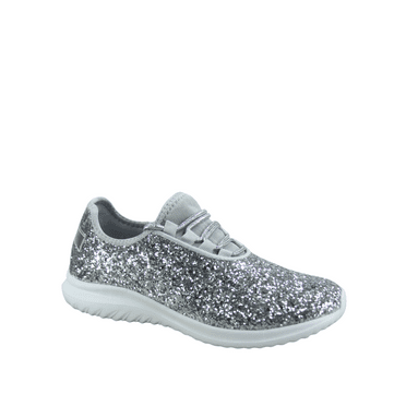 Lotus-08 Women's Fashion Sparkle Glitter Comfort Light Weight Slip On Flat Sneaker Shoes ( Silver, 9)
