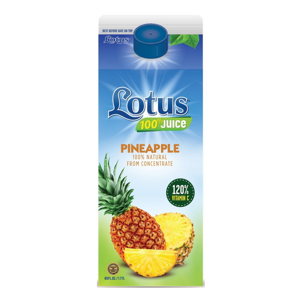 Lotus 100% Natural Jugo de Pina- Pineapple Juice, Lotus Quality, 58 fl oz Carton, Fruit Refrigerated Juice