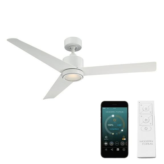Lotus 54" Matte White Dimmable LED Smart Ceiling Fan with Remote Control