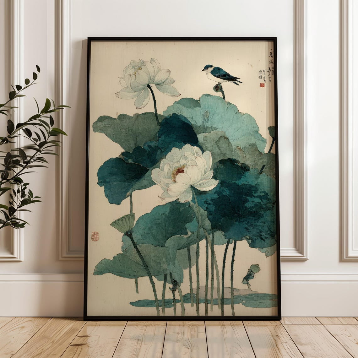 Lotus And Bird Traditional Asian Inspired Botanical Poster , Poster ...