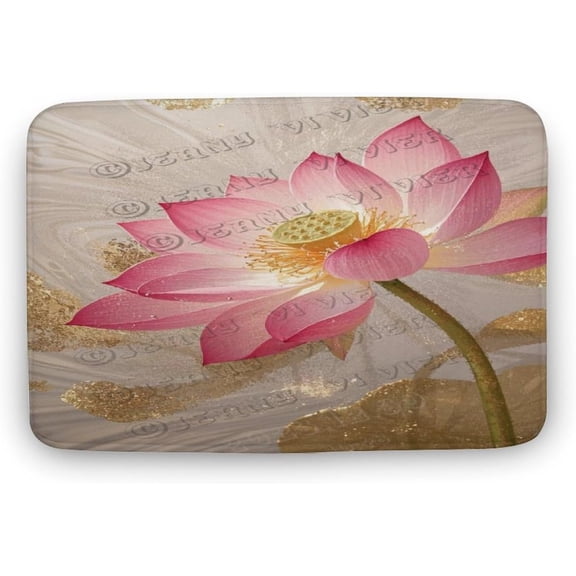 Lotus Bath Mat 16 x 24 Inches Non-Slip Bathroom Rug with Sacred Flower Design, Super Soft and Absorbent for Shower