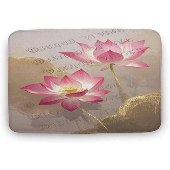 Lotus Bath Mat 16 x 24 Inches Non-Slip Soft Bathroom Rug with Sacred Flower Design, Machine Washable for Tub Area