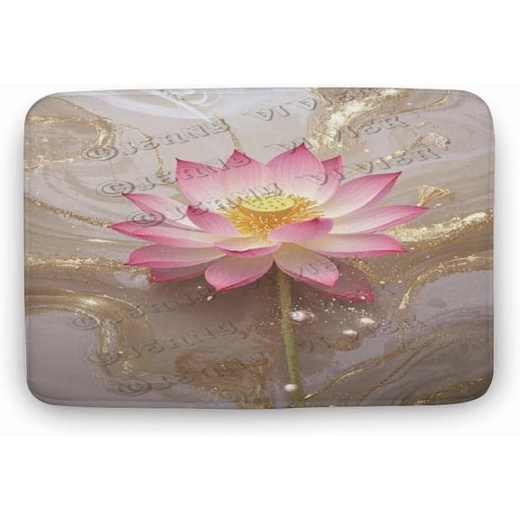 Lotus Bath Mat 16 x 24 Inches Plush Soft Non-Slip Bathroom Rug with Sacred Flower Design for Shower Area