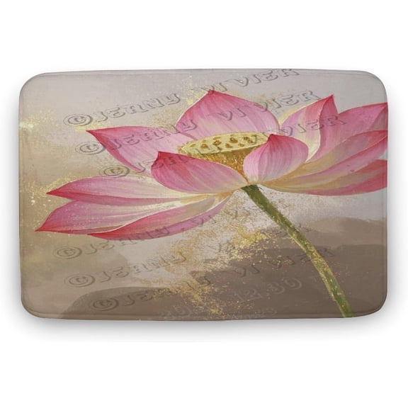 Lotus Bath Mat 16 x 24 Inches Soft Non-Slip Bathroom Floor Rug with Sacred Flower Design, Machine Washable and Absorbent