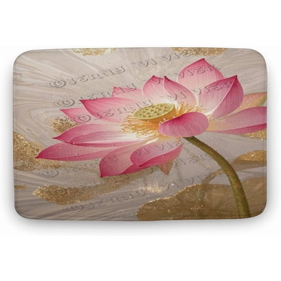 Lotus Bath Mat 20x32 Inches Non-Slip Bathroom Rug with Sacred Flower Design, Super Soft and Absorbent for Shower