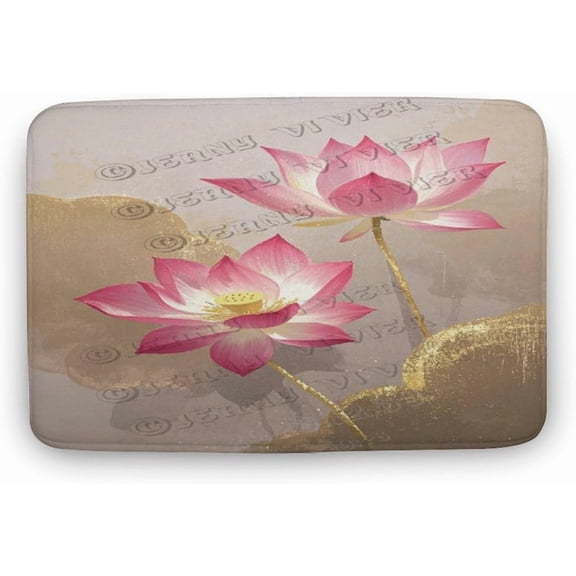 Lotus Bath Mat 20x32 Inches Non-Slip Soft Bathroom Rug with Sacred Flower Design, Machine Washable for Tub Area