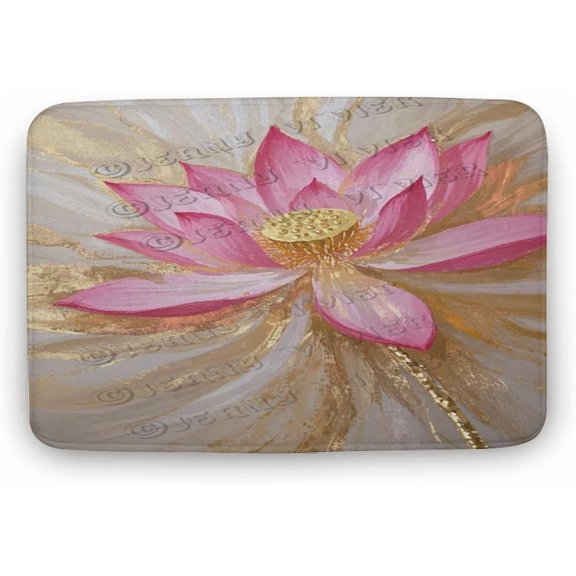 Lotus Bathroom Mat 16 x 24 Inches  Absorbent Non-Slip Rug with Sacred Flower Design for Tub, Shower, and Sink