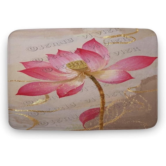 Lotus Bathroom Mat 16 x 24 Inches Soft and Absorbent Non-Slip Rug with Sacred Flower Design for Bathroom Floor