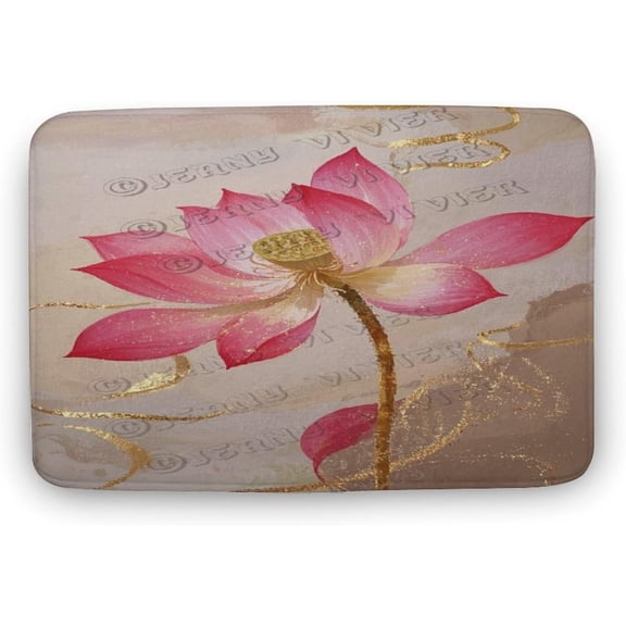 Lotus Bathroom Mat 20x32 Inches Soft and Absorbent Non-Slip Rug with Sacred Flower Design for Bathroom Floor